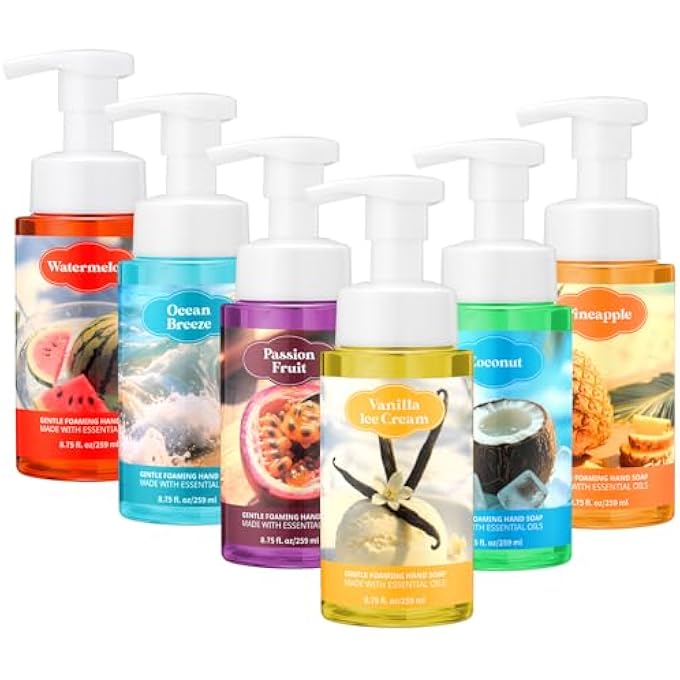 Swiffen 6 PACK SUMMER FOAMING HAND SOAP WITH PUMP CARE MOISTURIZING LIQUID SCENTED GENTLE FOAM HAND WASH EMPLOYEE THANK YOU GIFT BULK FOR KITCHEN BATHROOM FAMILY TEACHER STAFF DOCTOR 8.75 FL. OZ - Image 1